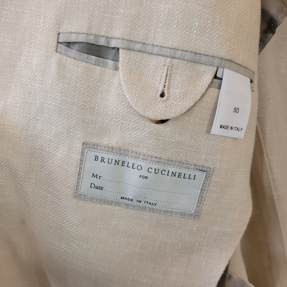 BRUNELLO CUCINELLI Light Beige Linen Wool Silk Blend Sport Jacket Sz IT 50 US 40 - Picture 8 of 16